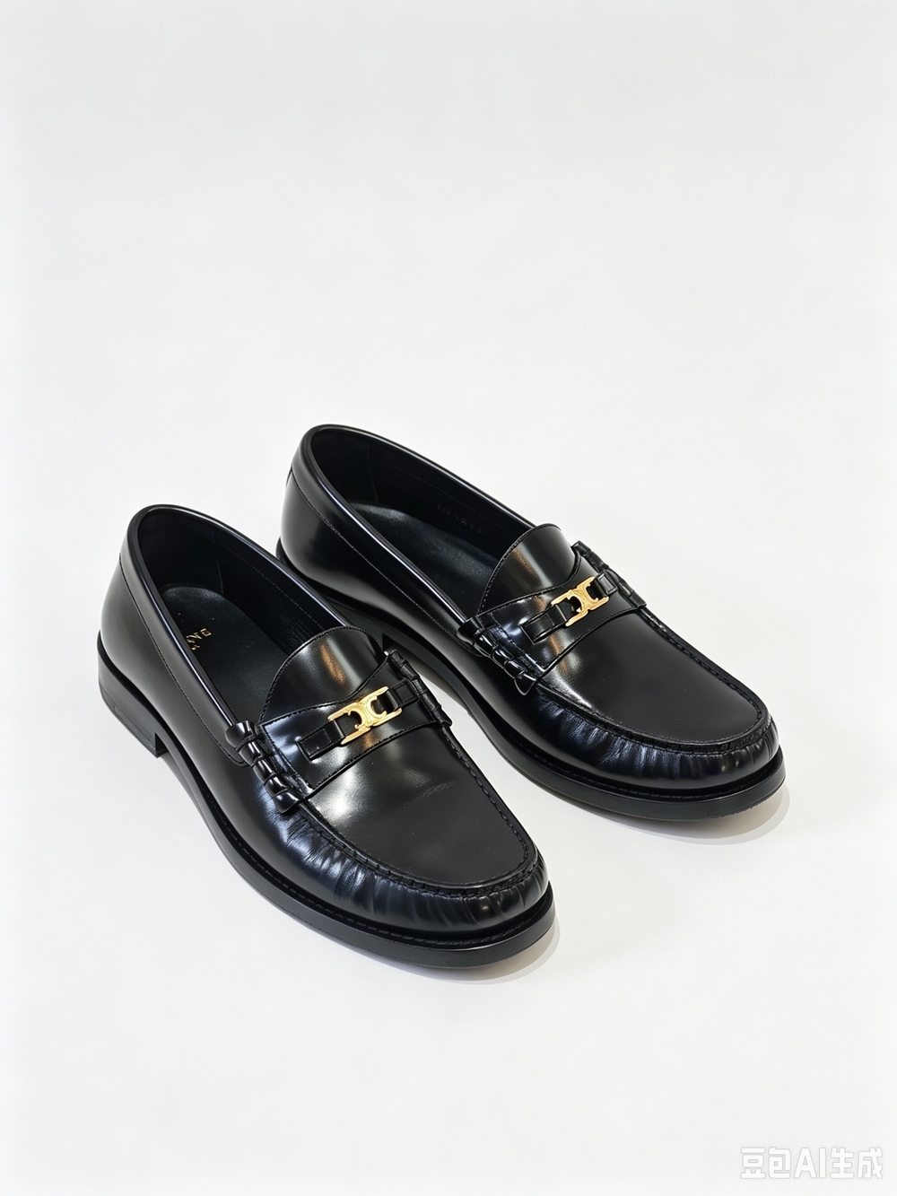 Celine Magaret Black Leather Loafers with Gold Accent